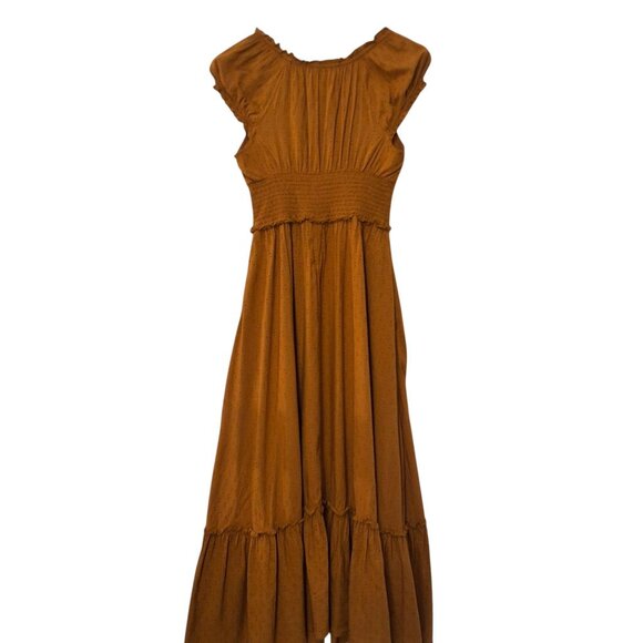 Old Navy Babydoll Maxi Dress Womens S Miner's Gold Milkmaid Cottagecore - Picture 3 of 7